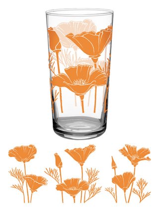 Vintage Poppies 16.50oz Glass - Highball Glass- Drinking Glass