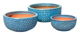 Riviera Flower Falling Grn S3- Stoneware Pots