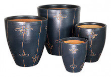 Egg Pot Floral Matte Blk S/4*d